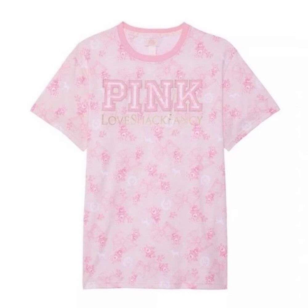 Victoria’s Secret PINK x LoveShackFancy T Shirt Small Floral Bow Dog WT